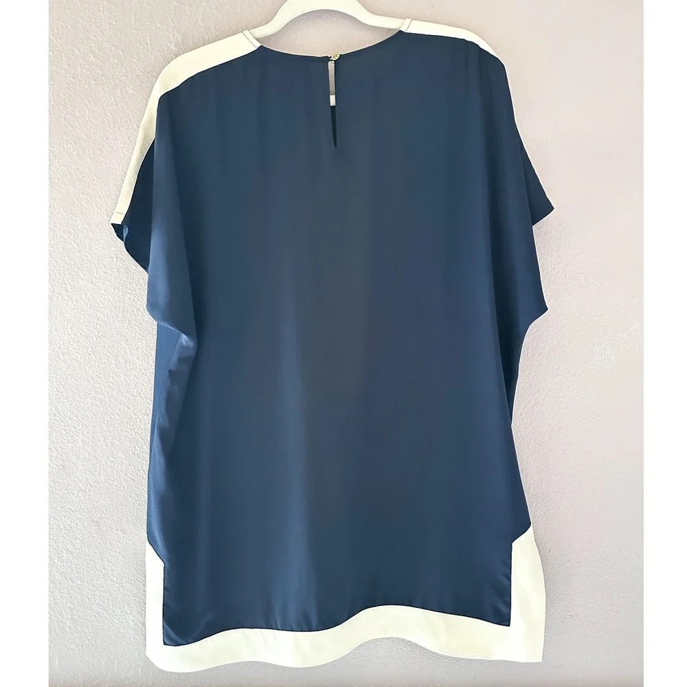 Tory Burch Navy Blue Silk Colorblock Short Sleeve Tunic‎ Top Size Small